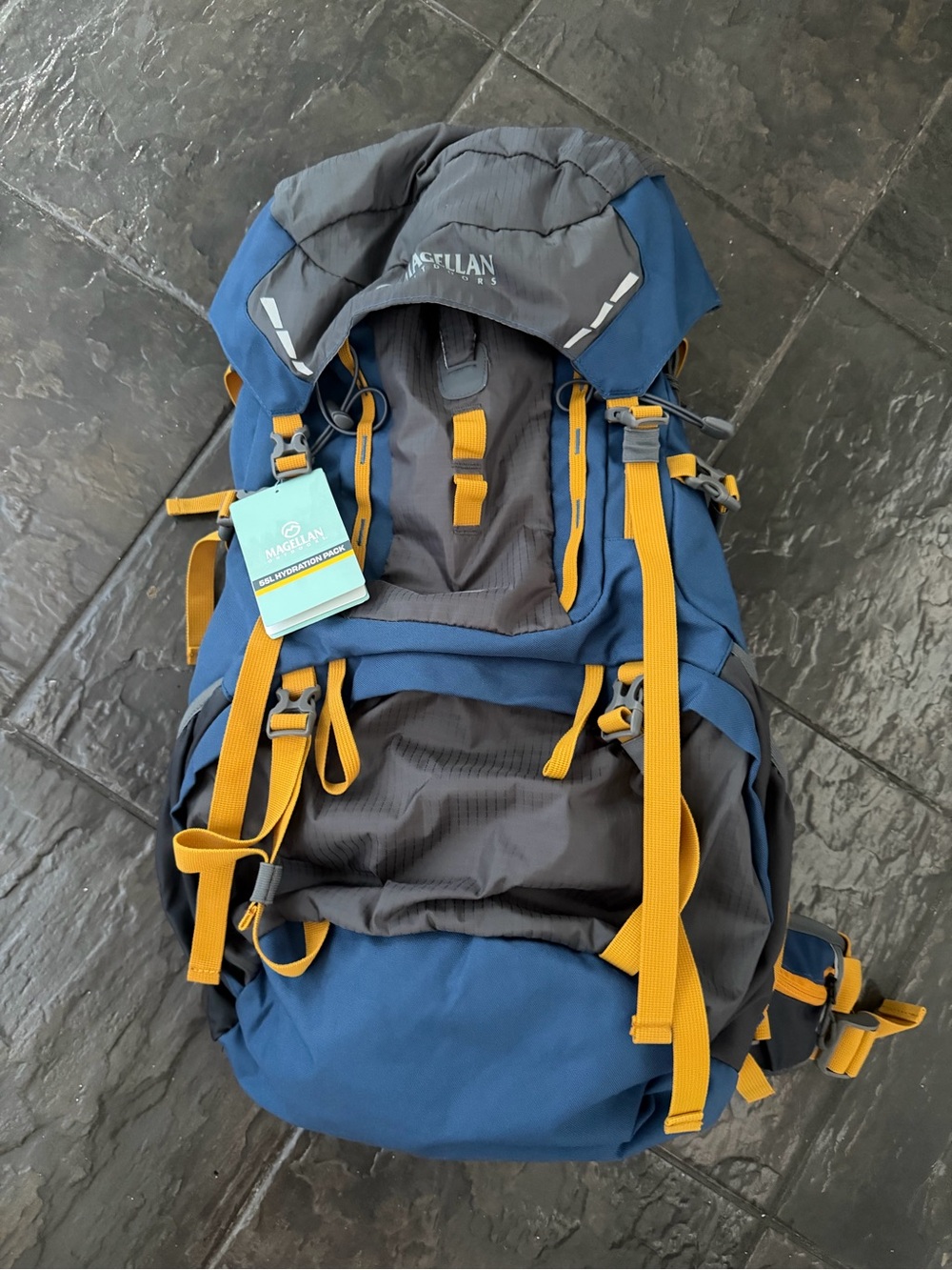 Magellan Outdoors 55L Hydration Hiking Backpack Blue Gray New With Tags